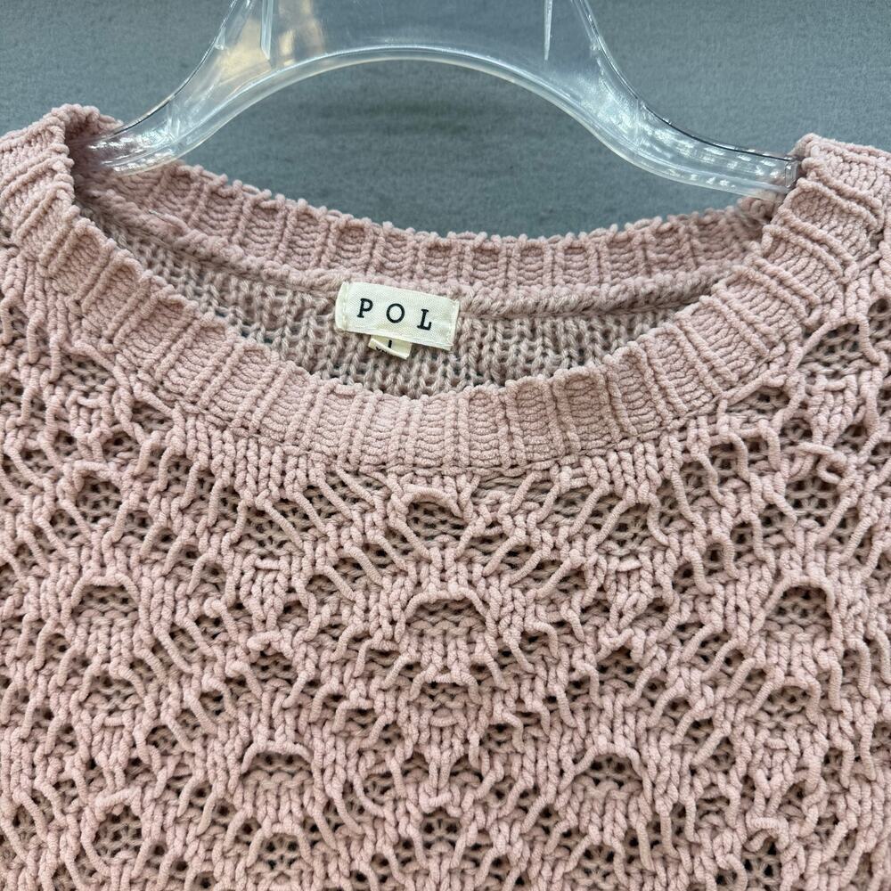 Pol Anthropologie Sweater Women's L Rose Pink Loose Weave Oversized Crop Preppy - Picture 4 of 11